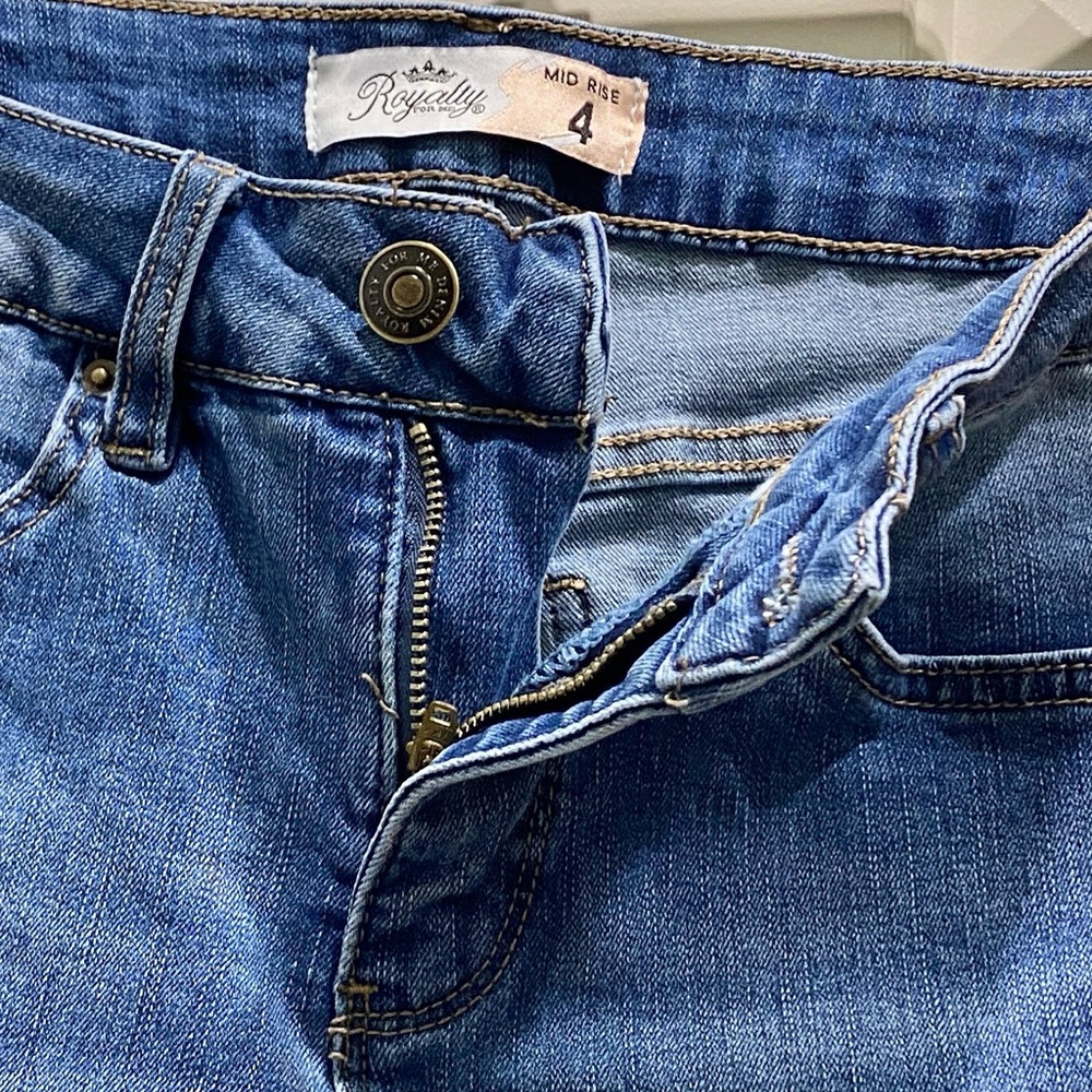 Royalty For Me Mid Rise 4 Blue Floral Embroidered Festival Y2K Indie Denim Jeans - Picture 7 of 10